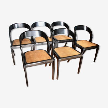 Lot de six chaises cannées gondoles Baumann