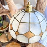 Vintage mother-of-pearl and vintage brass pendant light 1970