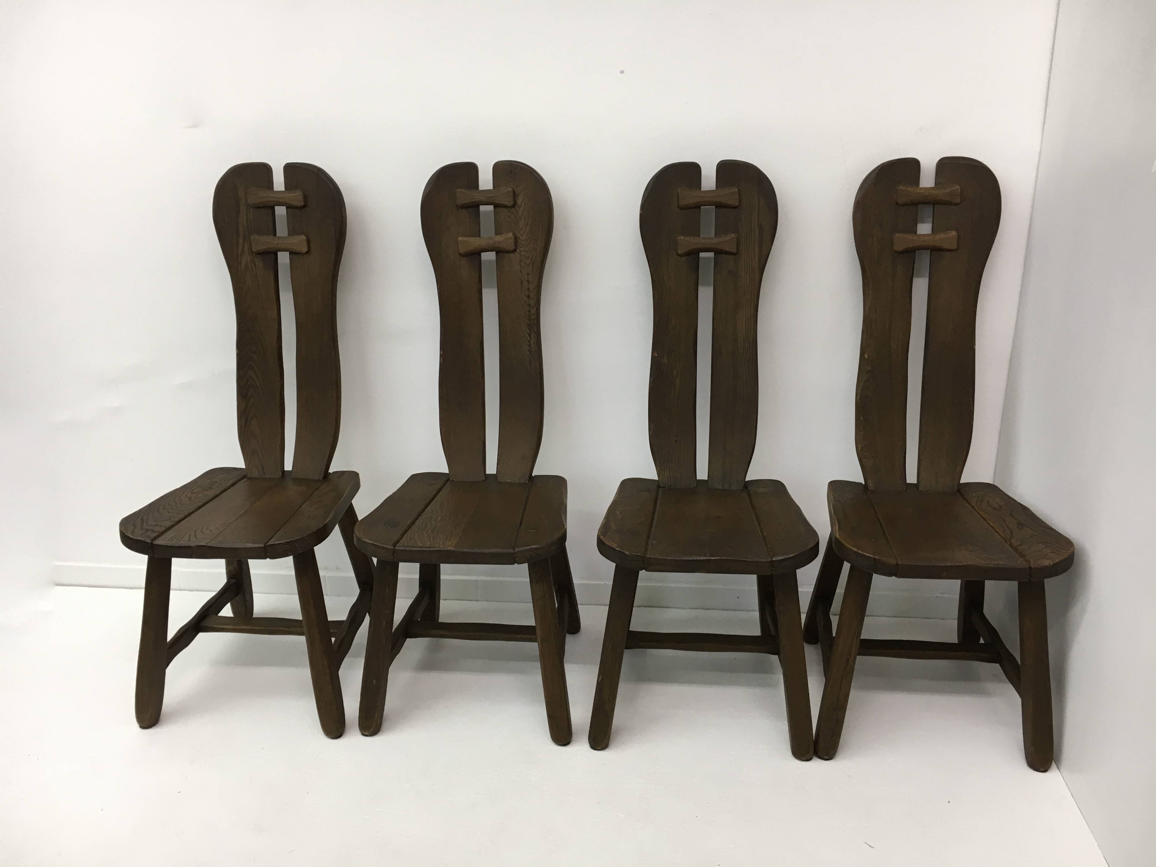 Set of 4 Belgian Brutalist Dining Chairs from De Puydt, 1970’s