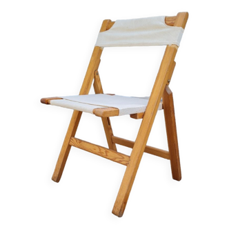 Chaise pliante en tissus et pin 1970
