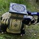 Elephant stool in glazed ceramic in cobalt blue and ivory colors
