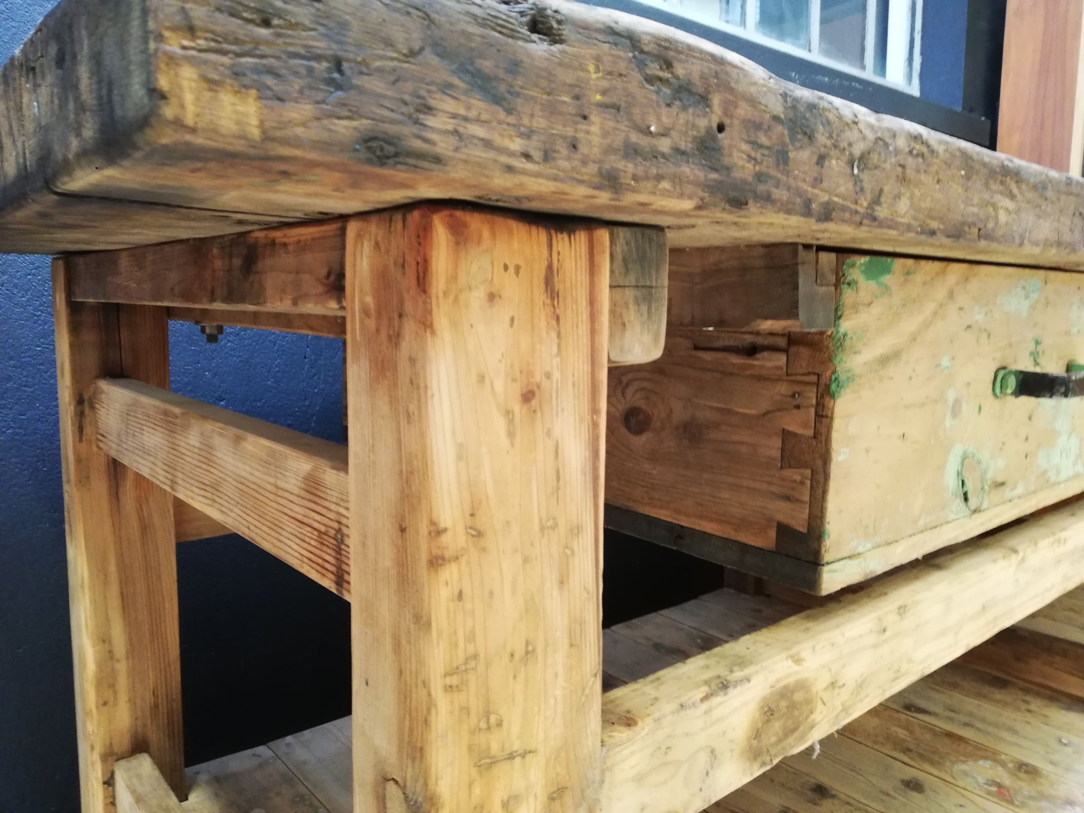 Large solid wooden carpenter's workbench