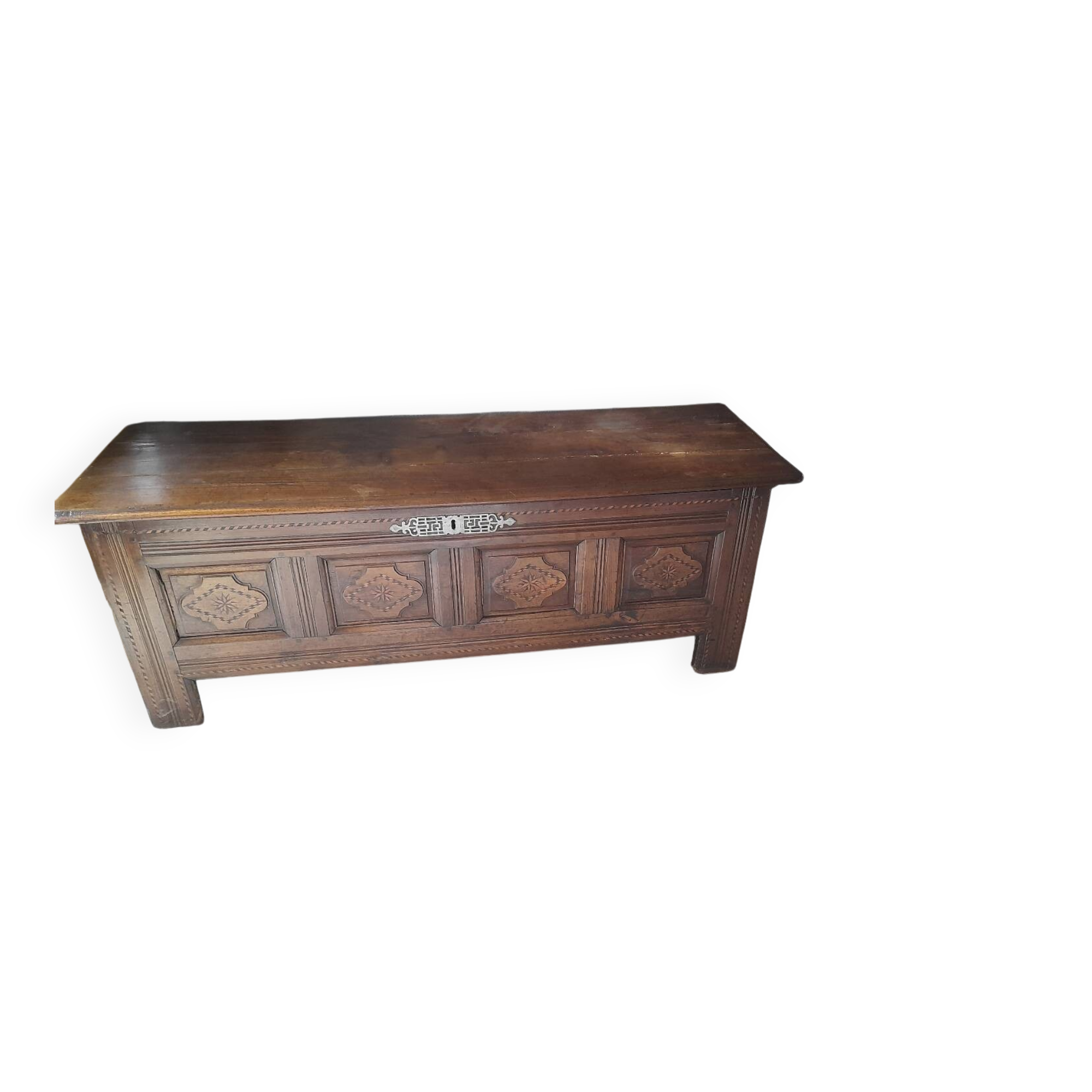 Old marquetry and solid wood chest