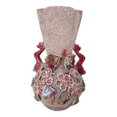 Vallauris vase style vintage 1960 barbotine flowers