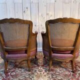 Pair of Louis XV style armchairs - bergères in canework