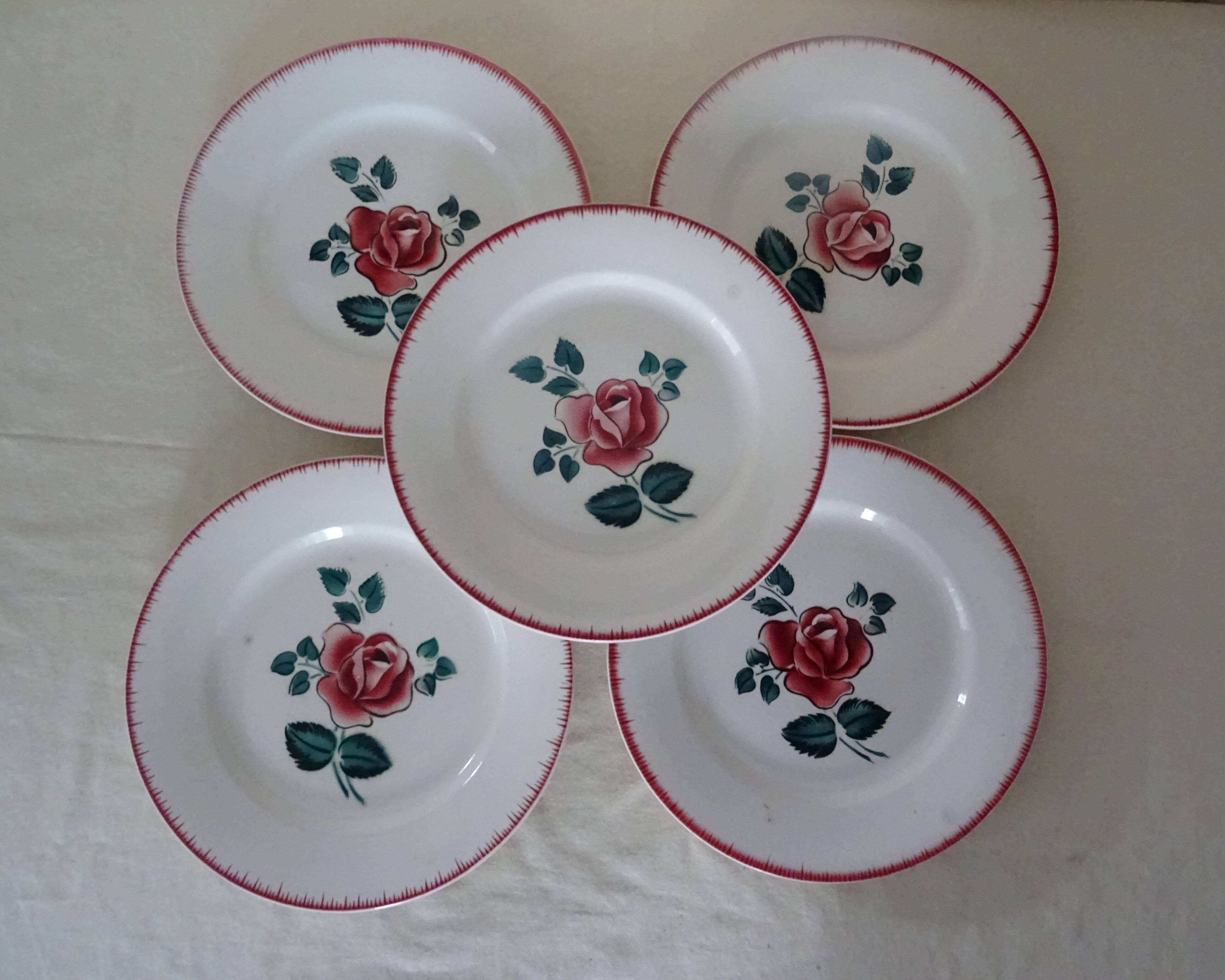 5 flat plates Digoin Sarreguemines Bagatelle 384112 antique faience