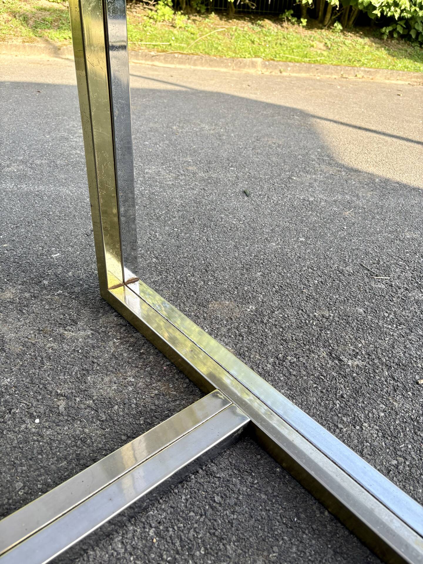 Vintage design dining table in smoked glass & chrome metal