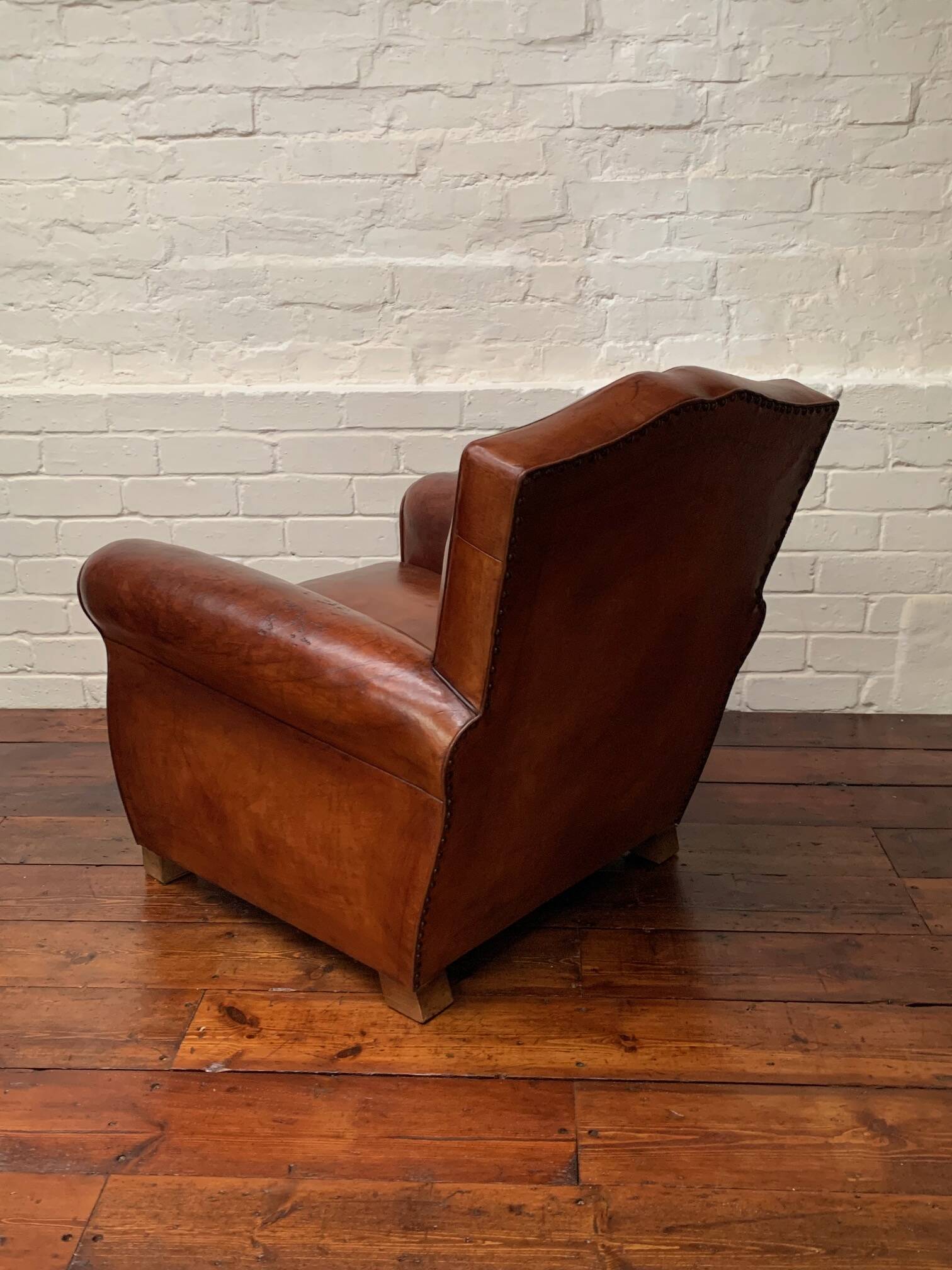 Antique French Leather Club Chair, Moustache Model, Circa 1930’s