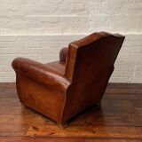 Antique French Leather Club Chair, Moustache Model, Circa 1930’s