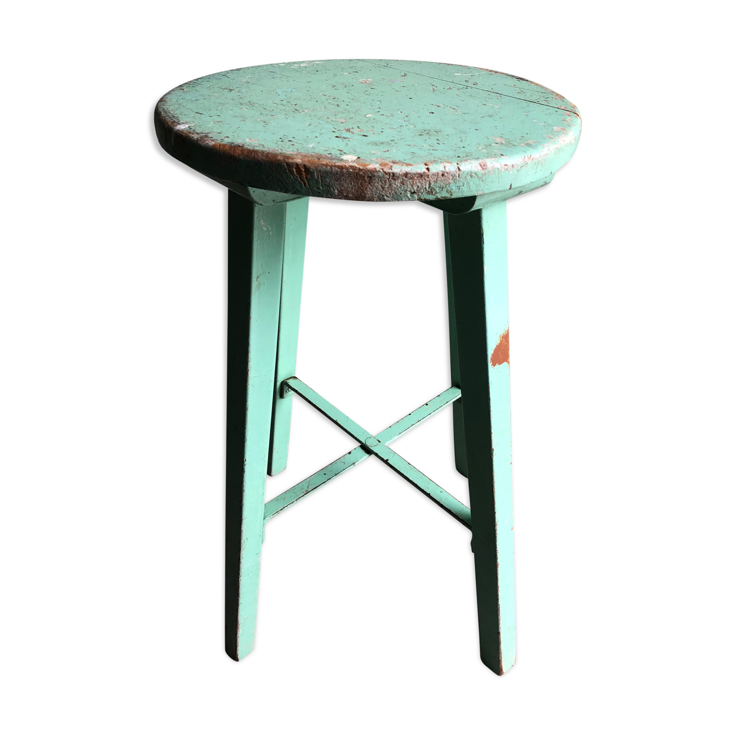 Tabouret d'atelier patiné