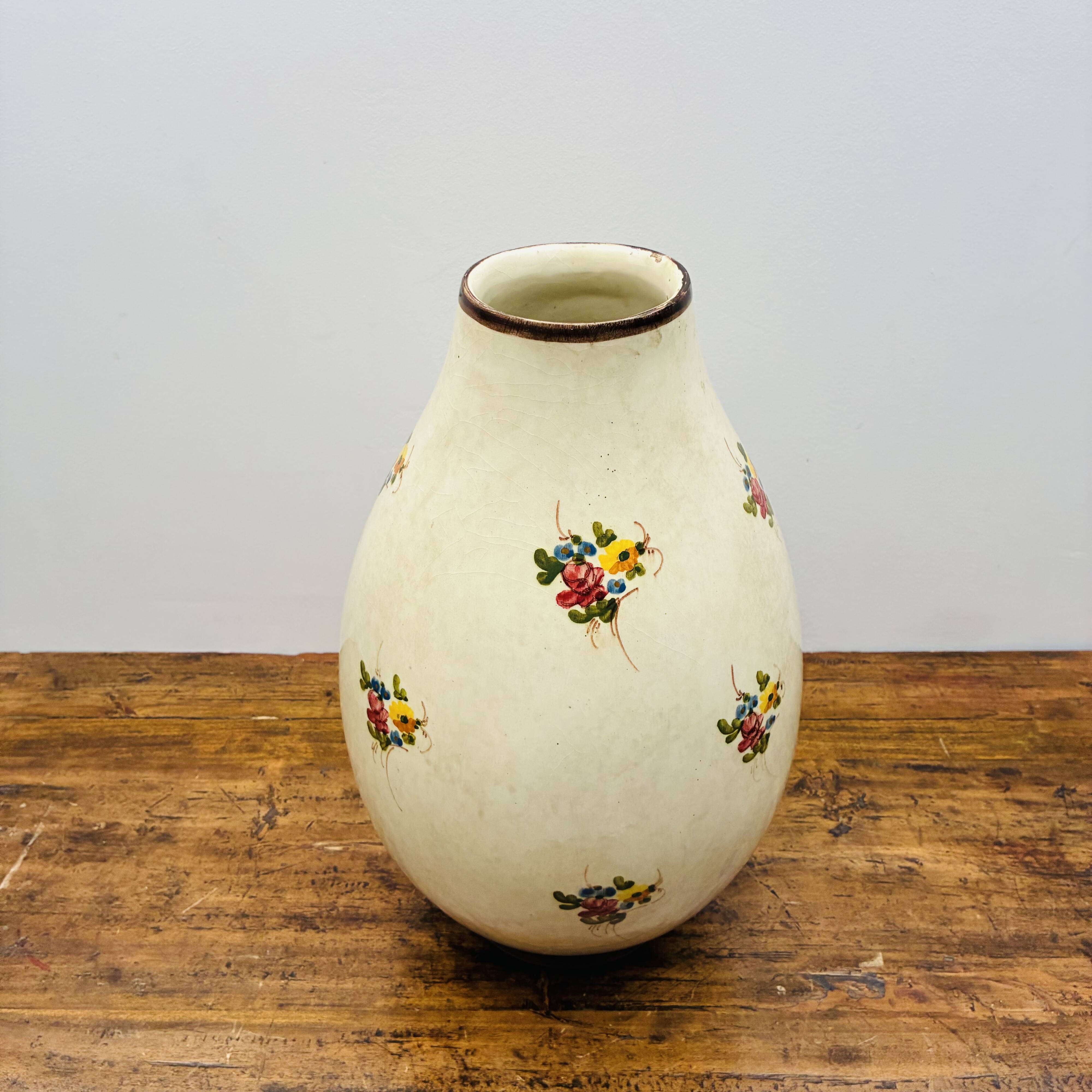 Large vase signed Jérôme Massier – Vallauris – 37 cm – Ceramic with flora decoration