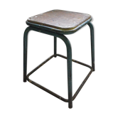 Tabouret avec assise en bois et 4 pieds tubulaires métalliques - Années 1960