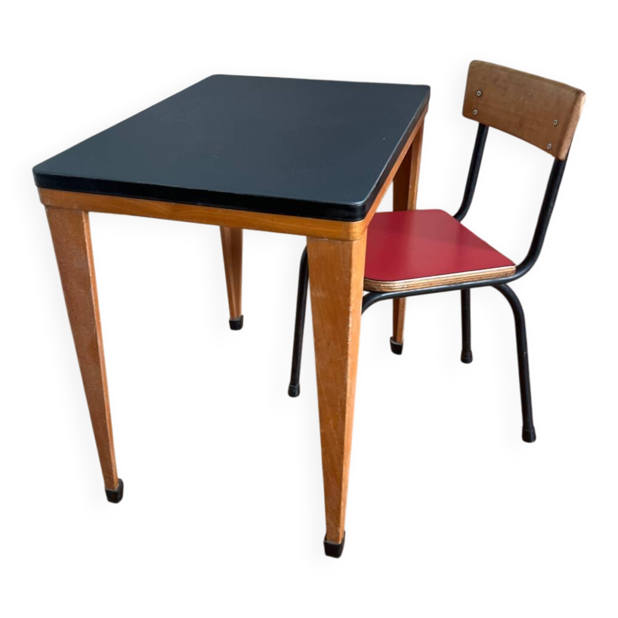 Vintage 1960s children's desk with school chair.