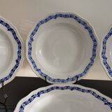 4 soup plates white background, blue decor l'Amandinoise 2586