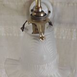 Swan neck wall light in brass, porcelain and glass - mid 20th century