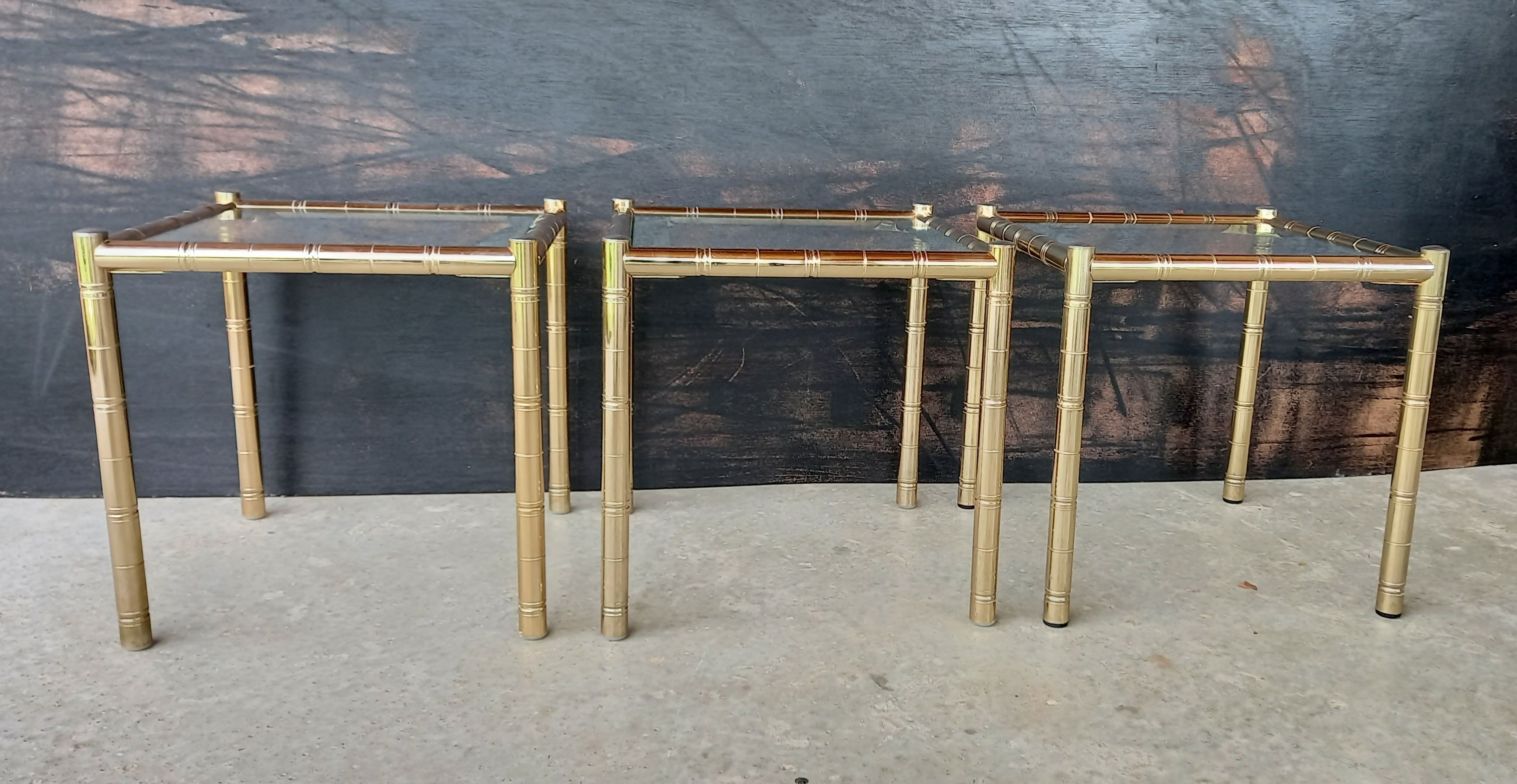 Vintage lancel house, 3 ends of sofa / side tables, in gilded brass bamboo way tbe.