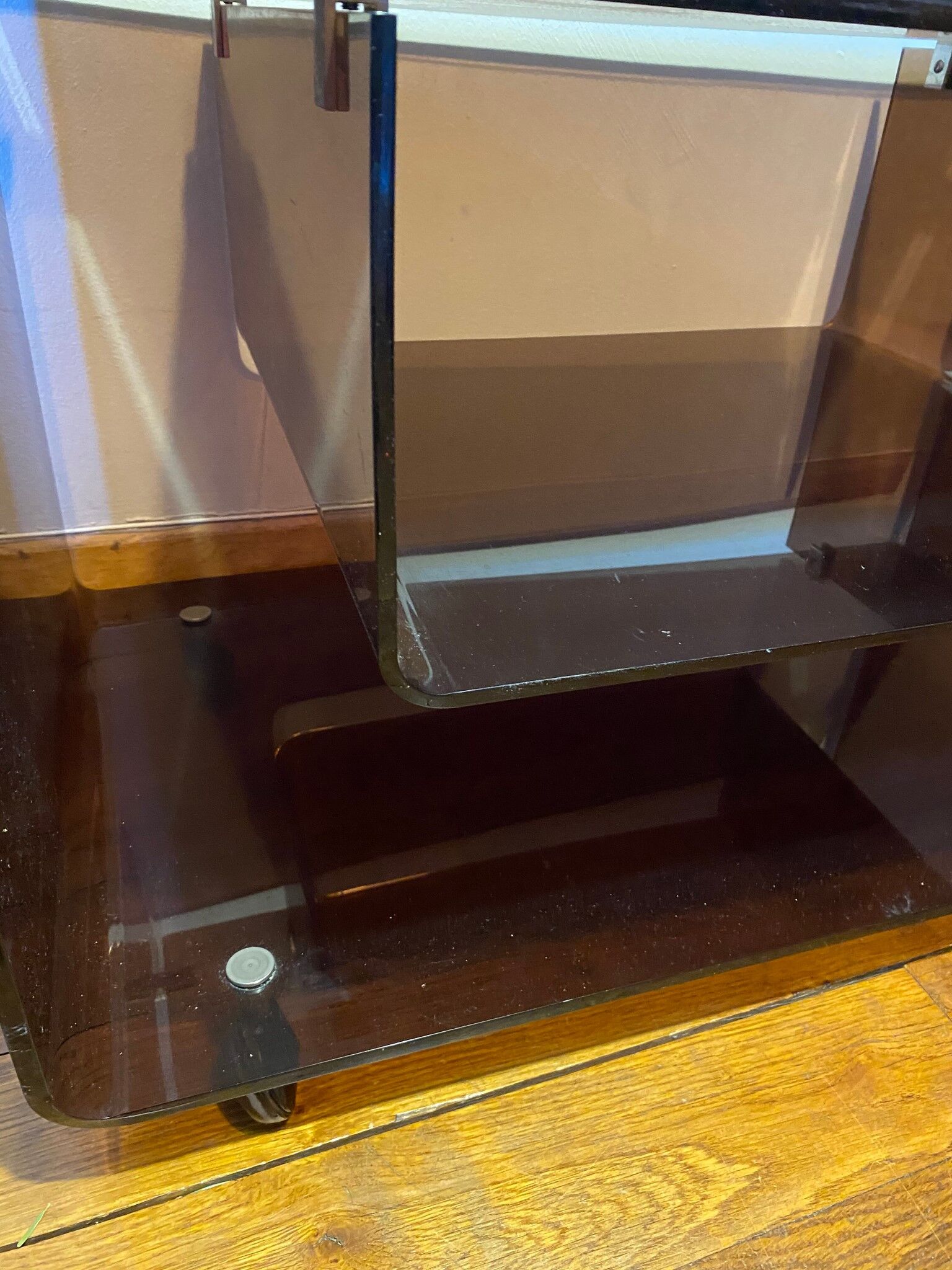 TV stand 70s smoked plexiglass