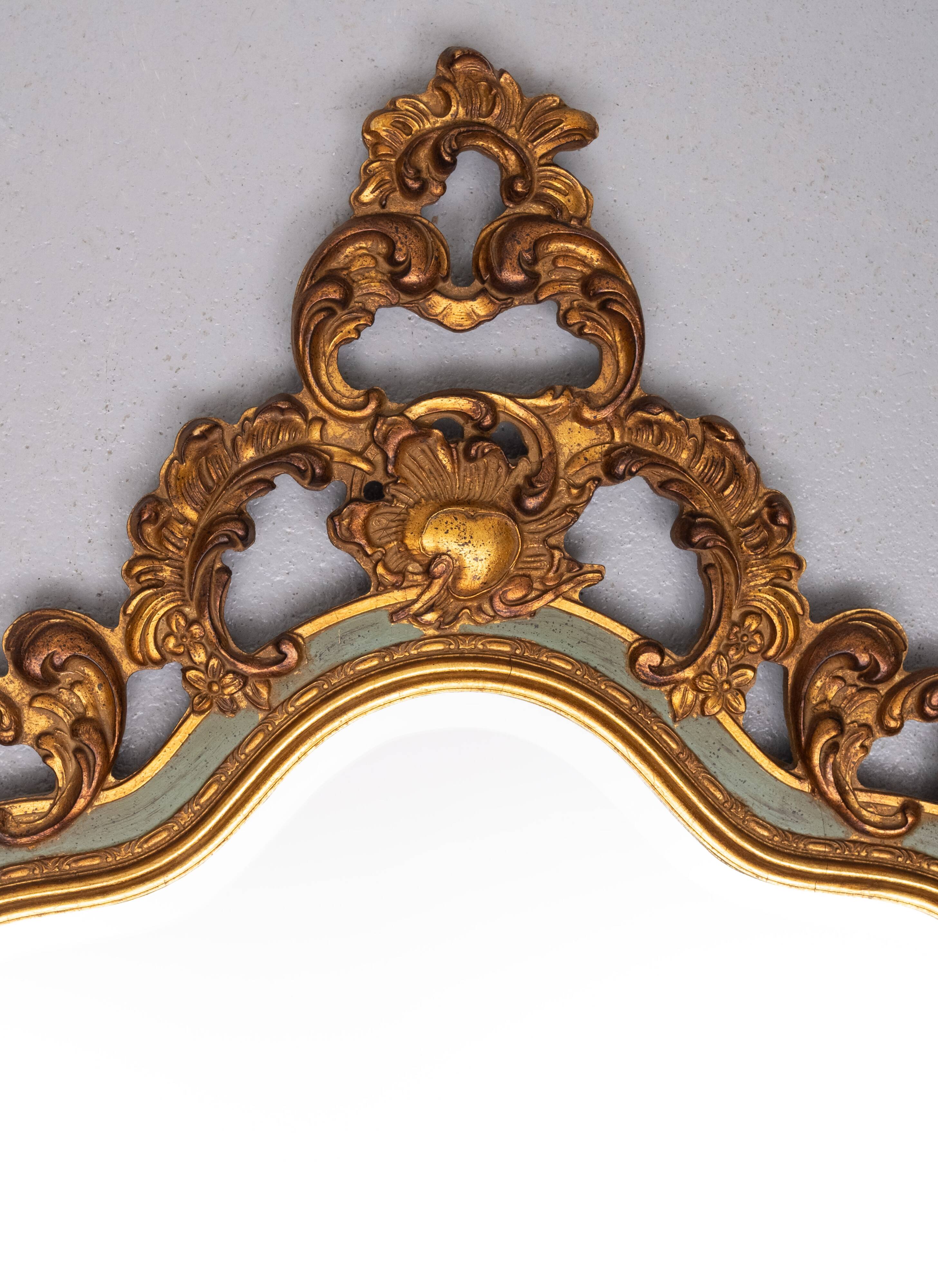 Baroque gilded Louis XV style beveled mirror with " Brevete" label, 1950s