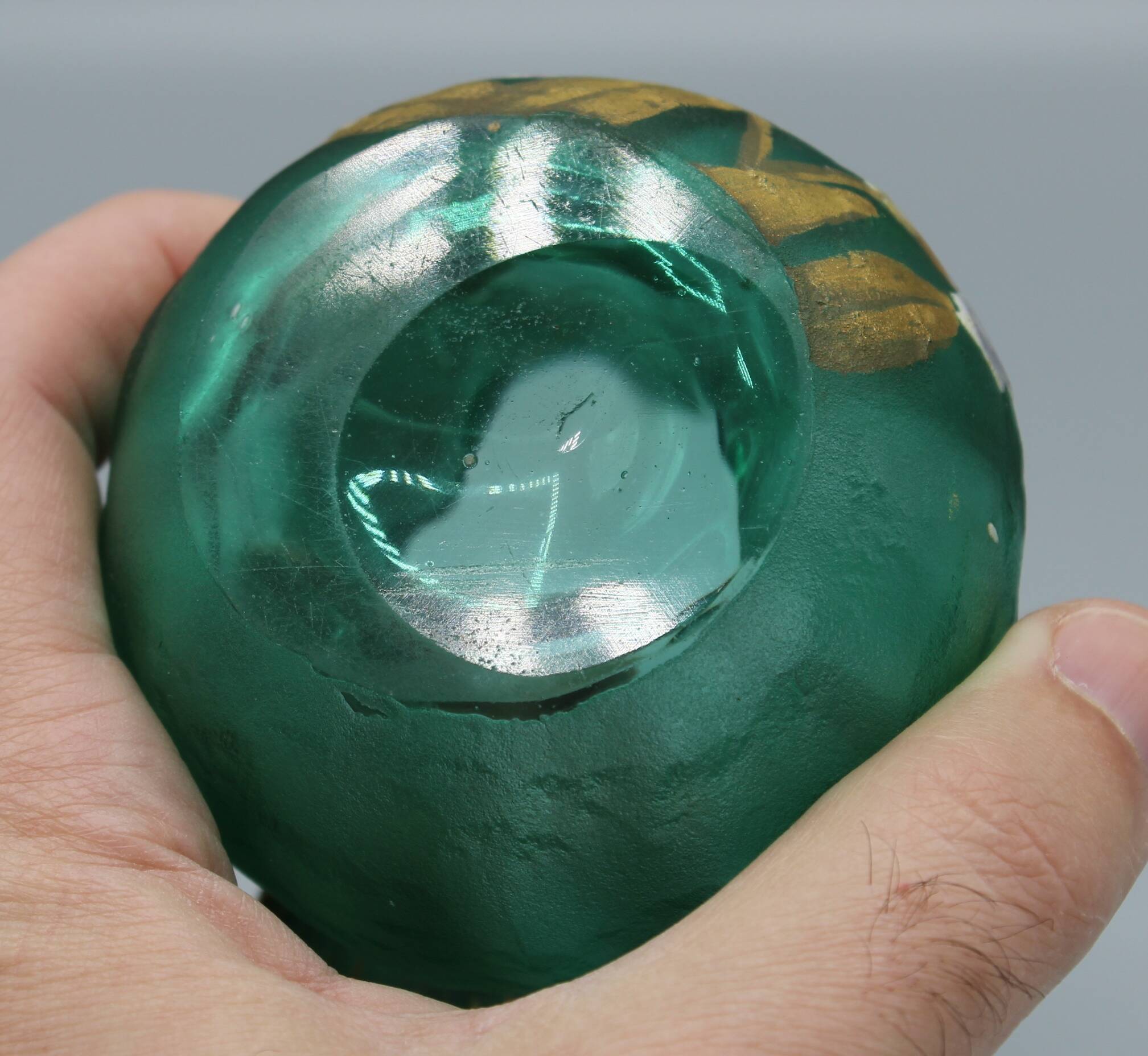 old small frosted glass ball vase floral art nouveau decor legras mont