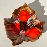 Empty Vallauris pocket in the shape of a leaf, orange and brown iced décor