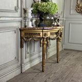 Louis XVI console table in carved and gilded wood, Jura brocatelle marble, 18th century