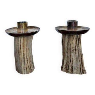 Antique deer wood candlesticks