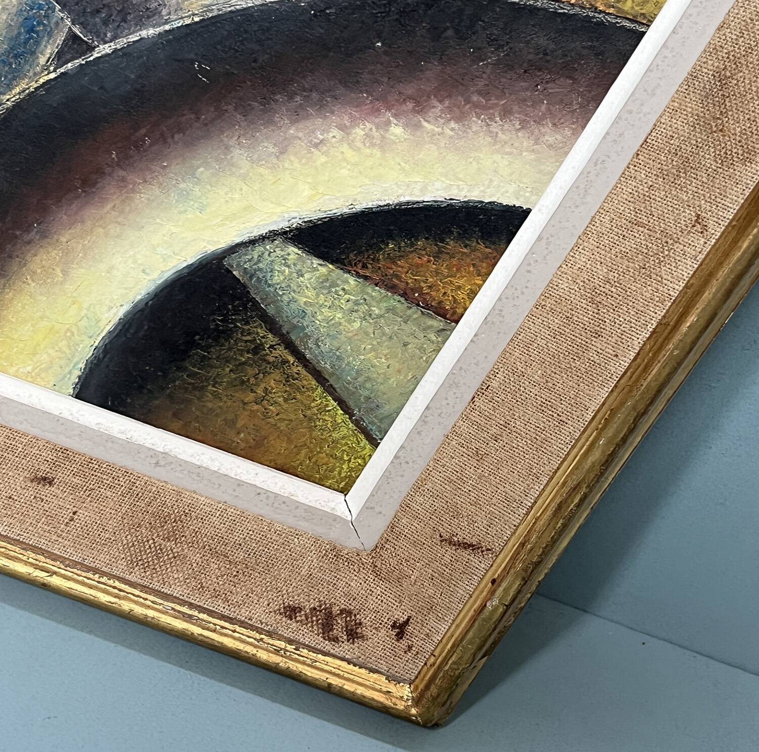 Cubist painting 1950 signed S. Montegnie