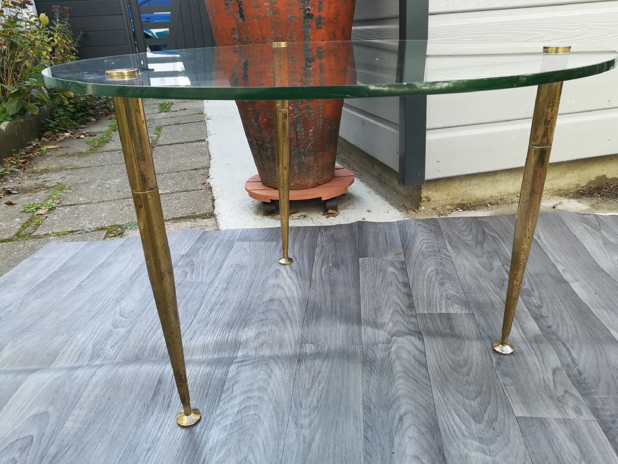 Table low glass and brass 50s