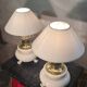pair of table or bedside lamps in white ceramic with brass tripod 45x3