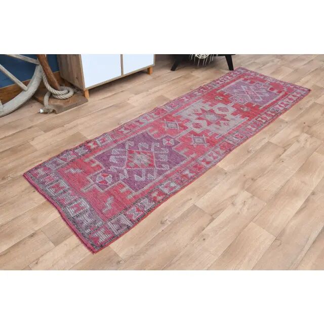 Vintage Turkish Vintage Oushak Pink Purple Runner Rug 88x291