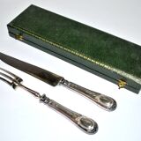 Silver-plated metal knife and fork service cutlery with medallion Fr. SPRENGER STRASBOURG 1900