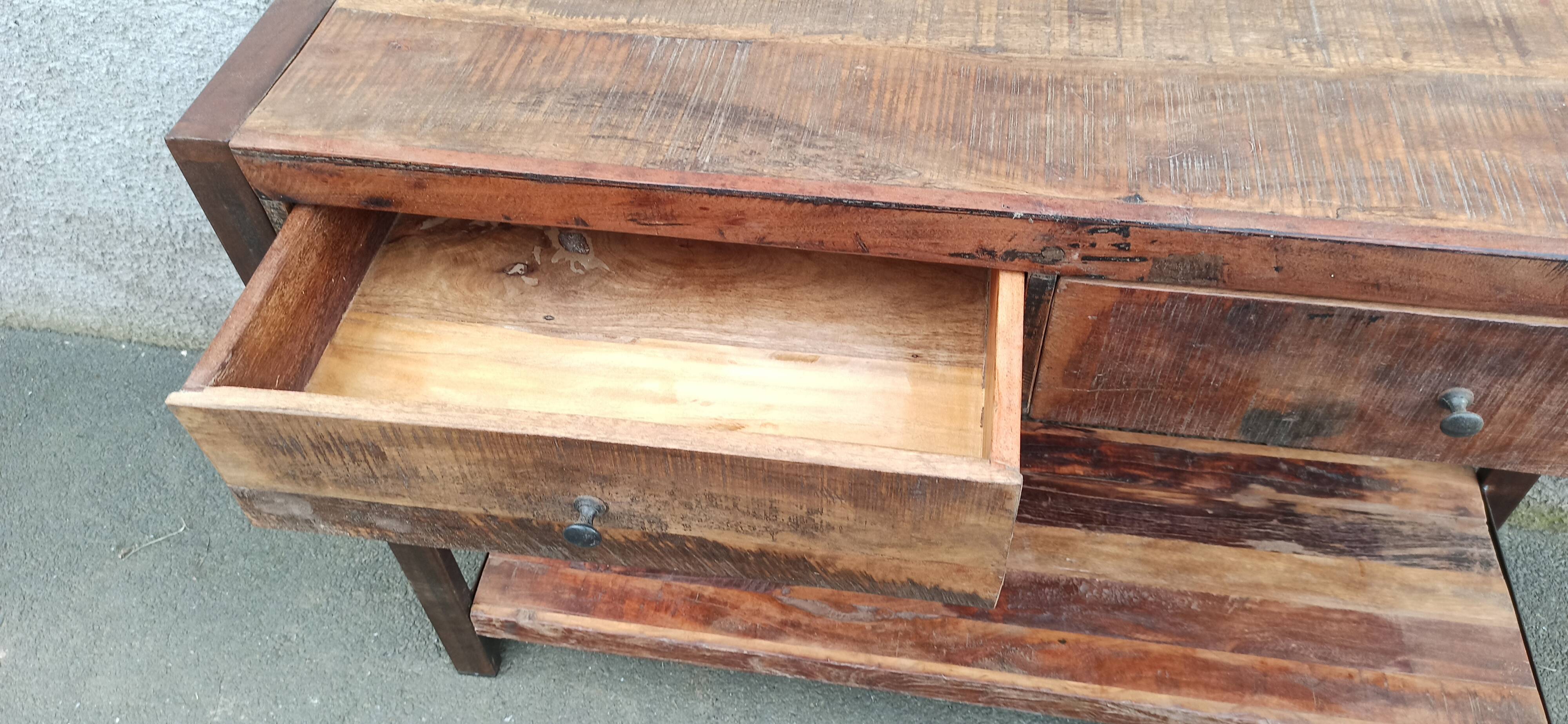 Console 2 drawers in old wood