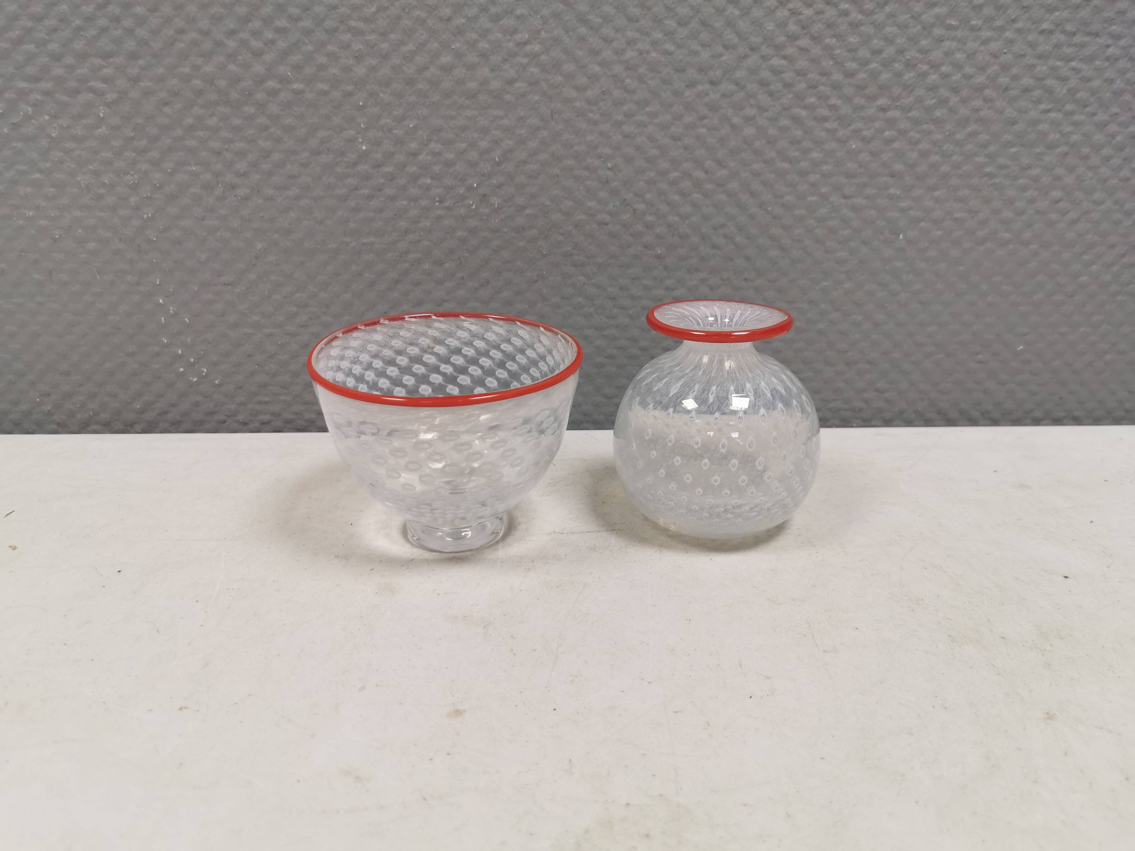 Glass vase and bowl by Bertil Vallien for Kosta Boda, Sweden 1982