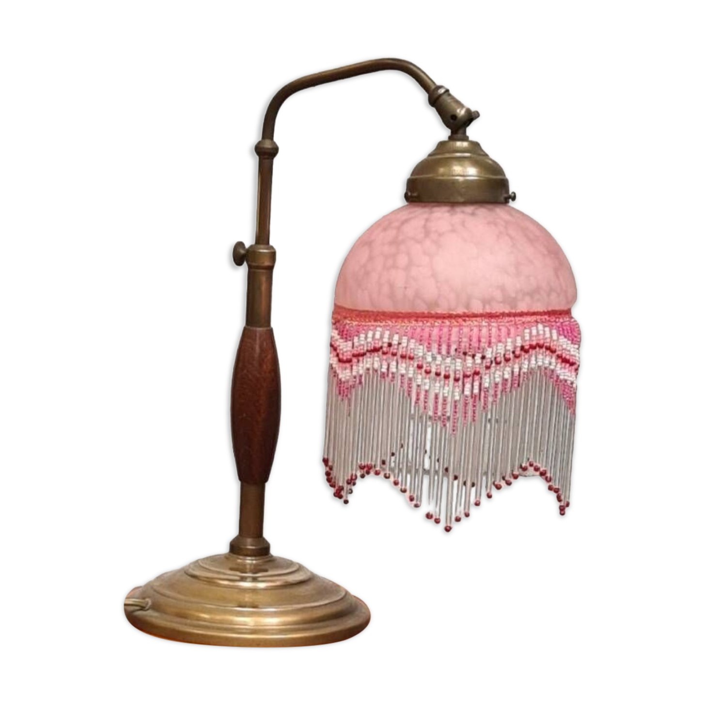 1920 lamp wood and bronze clichy glass 30x25