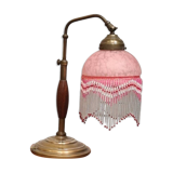 Lampe  1920 bois  et bronze  verre clichy   30x25