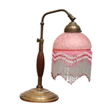 1920 lamp wood and bronze clichy glass 30x25