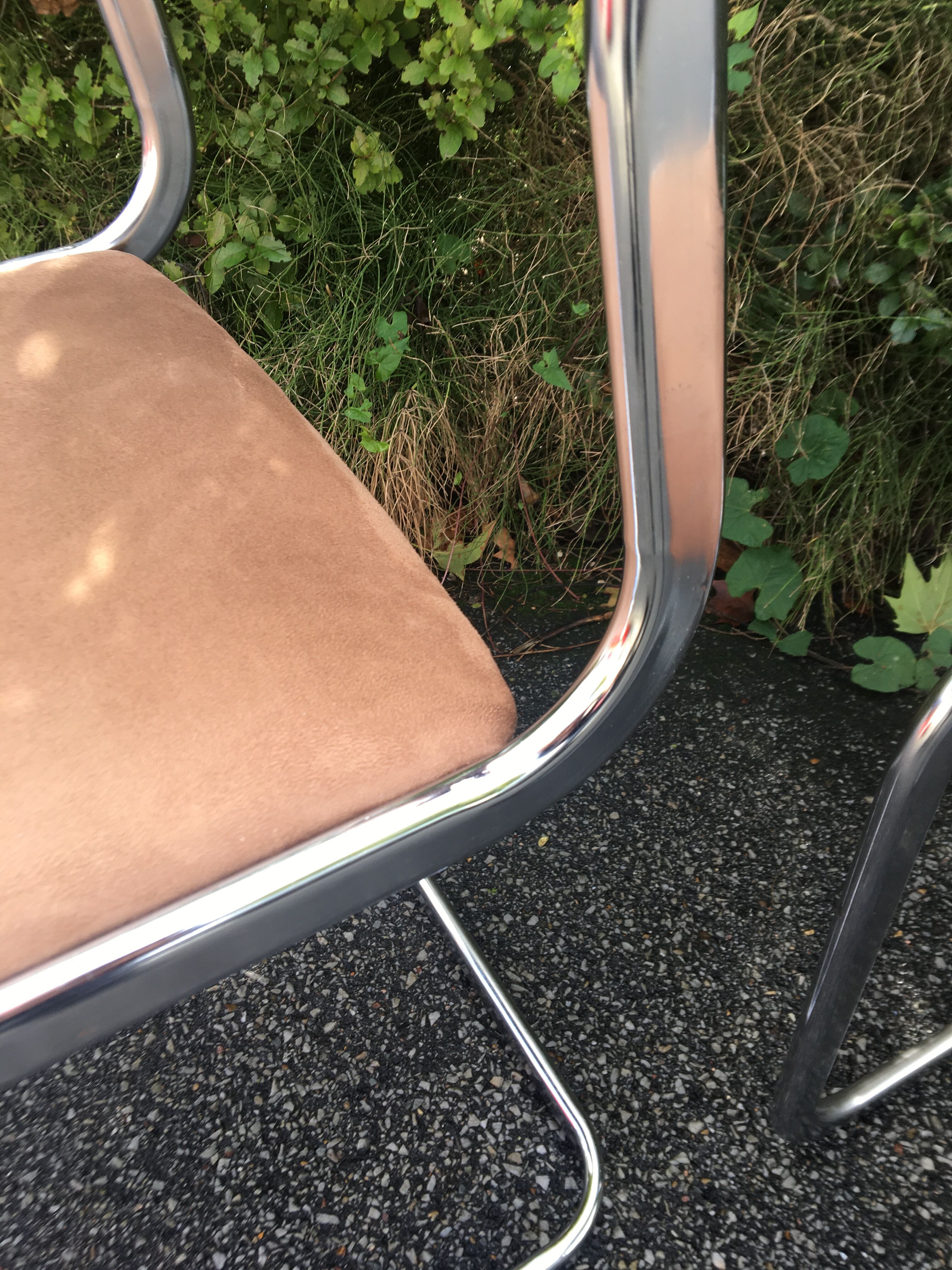 4  chrome steel chairs velvet tobacco 1970