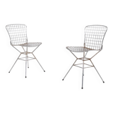 Pair of vintage Italian architectural design steel wire chairs from the 1970s