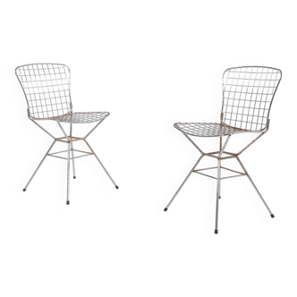 Paire de chaises vintage en fil d'acier de design architectural italien des années 1970