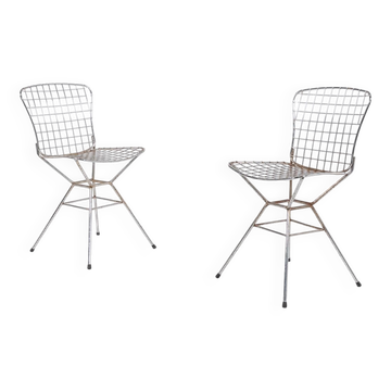 Paire de chaises vintage en fil d'acier de design architectural italien des années 1970