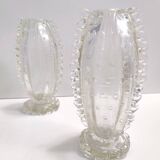 Vintage Pair of Transparent Bullicante Murano Glass Vases by Ercole Barovier