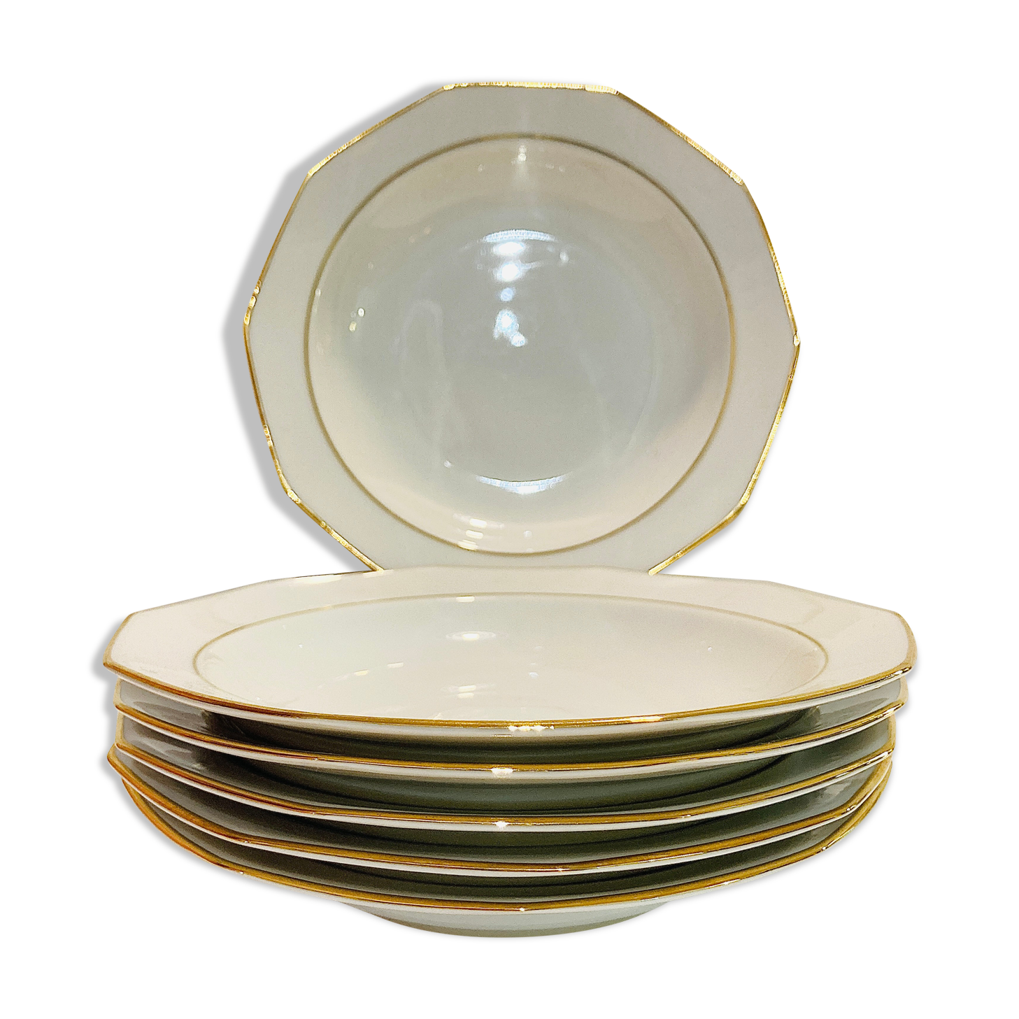 6 hollow plates white & gold winterling marktleuthen bavaria-retro-kitchen-vintage