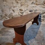 French cherry wood bench, 1930s, narrow wooden bench.