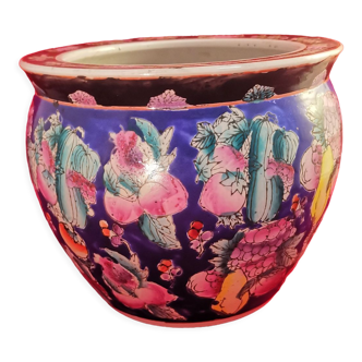 Glazed ceramic fish bowl, fruit and fish koi end 19th