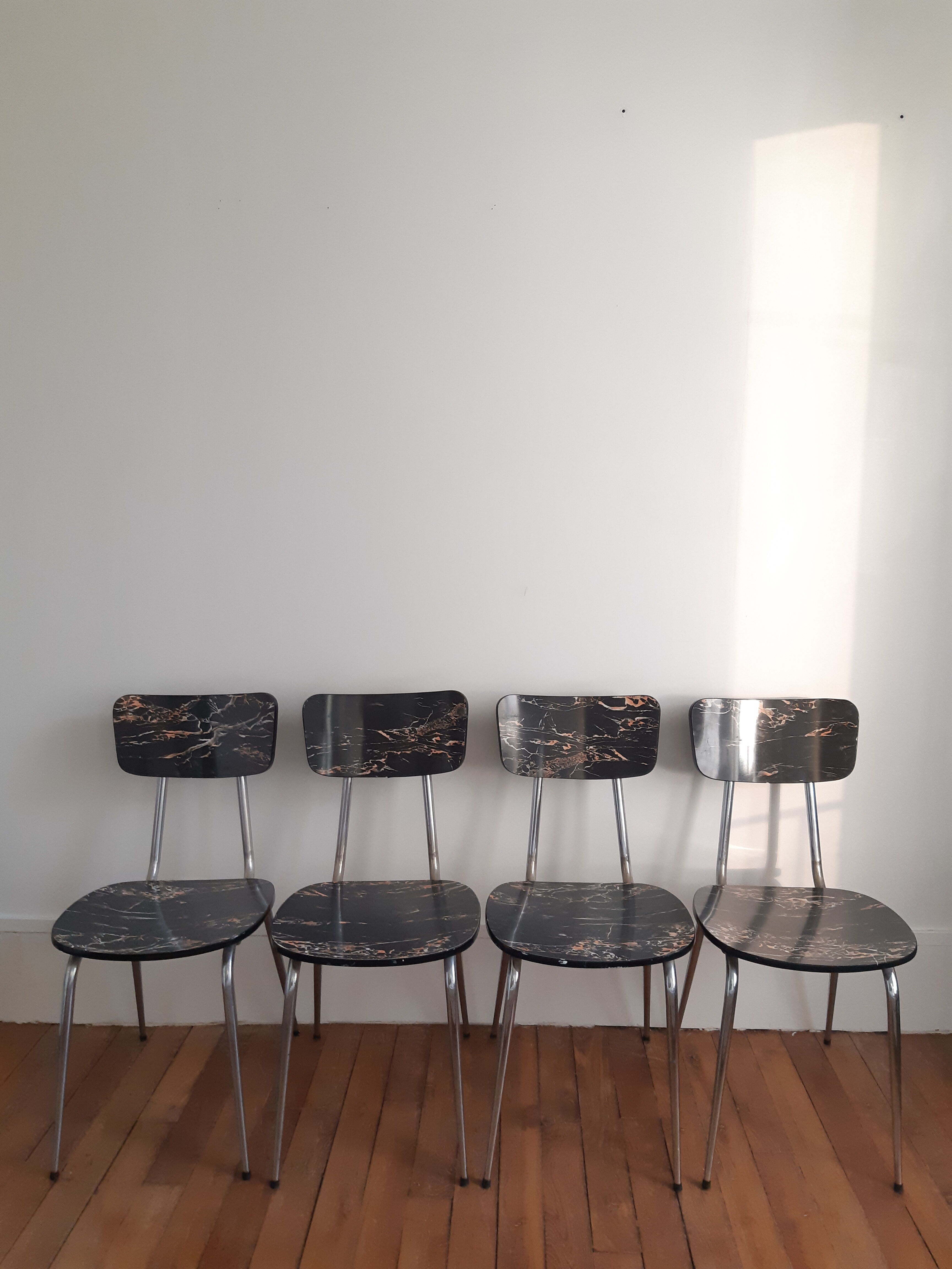 Set of 4 formica chairs signed roc