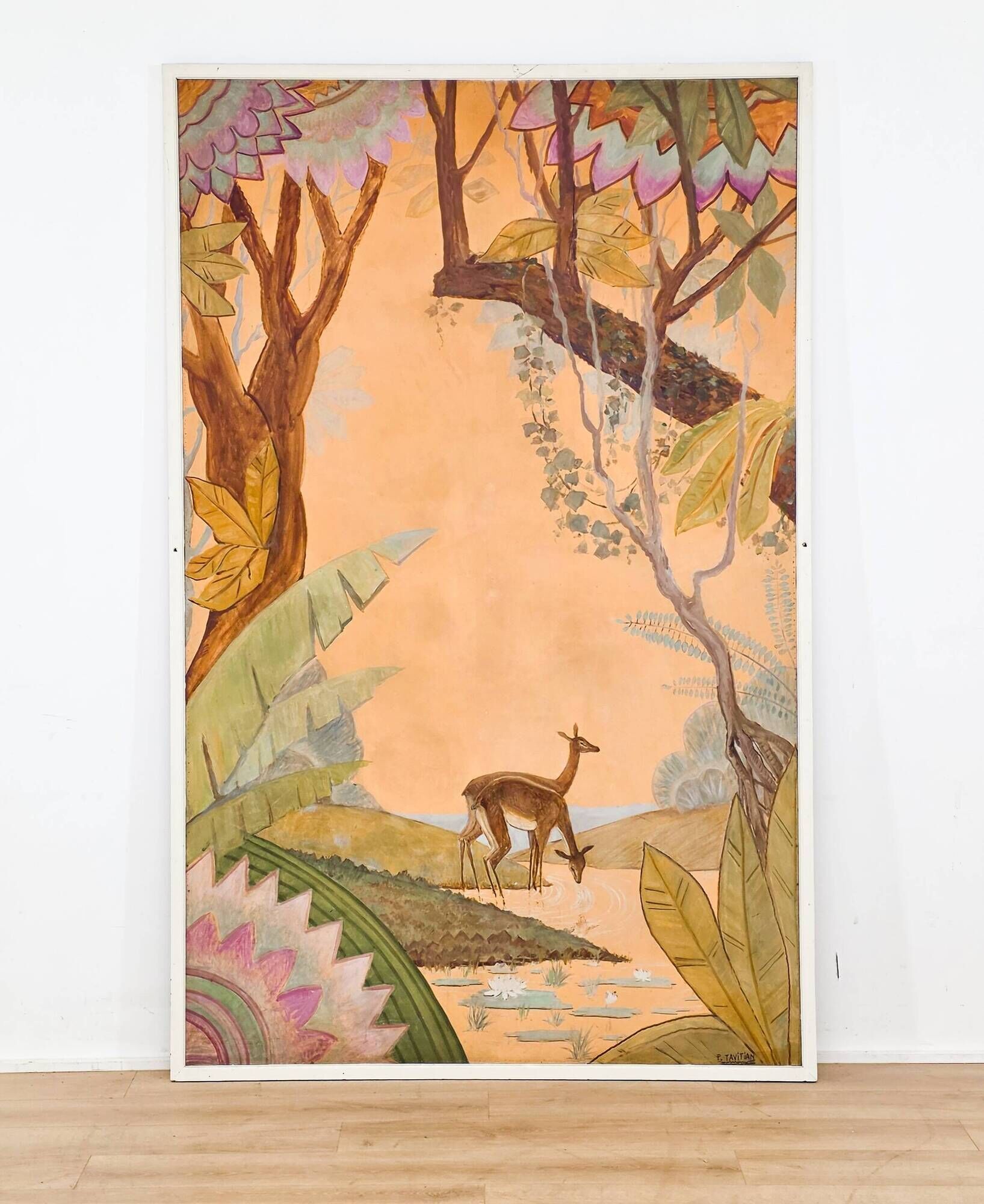 Art Deco panel painting signed P. Tavitian from the 1930s.