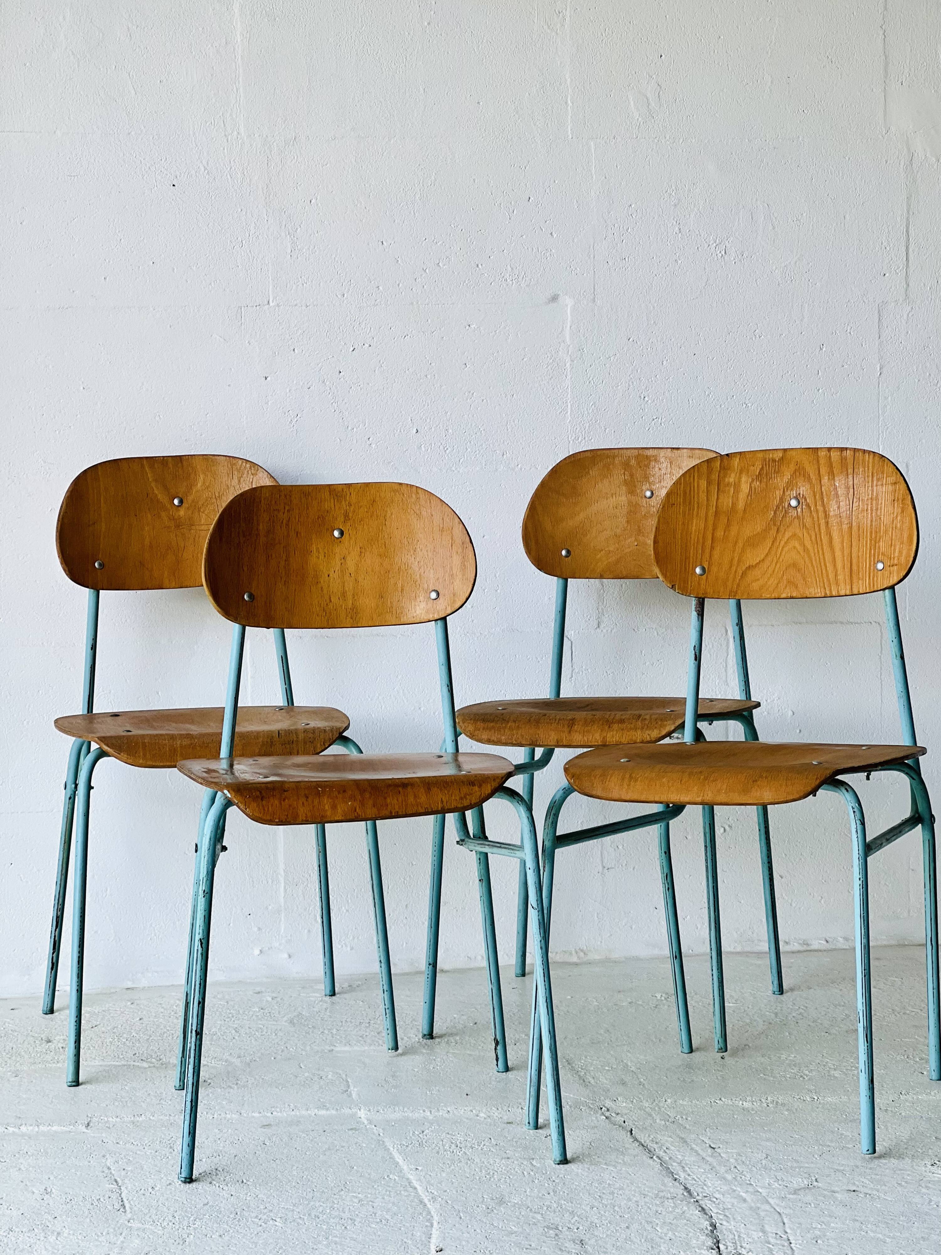 Industrial School Chairs, set of 4