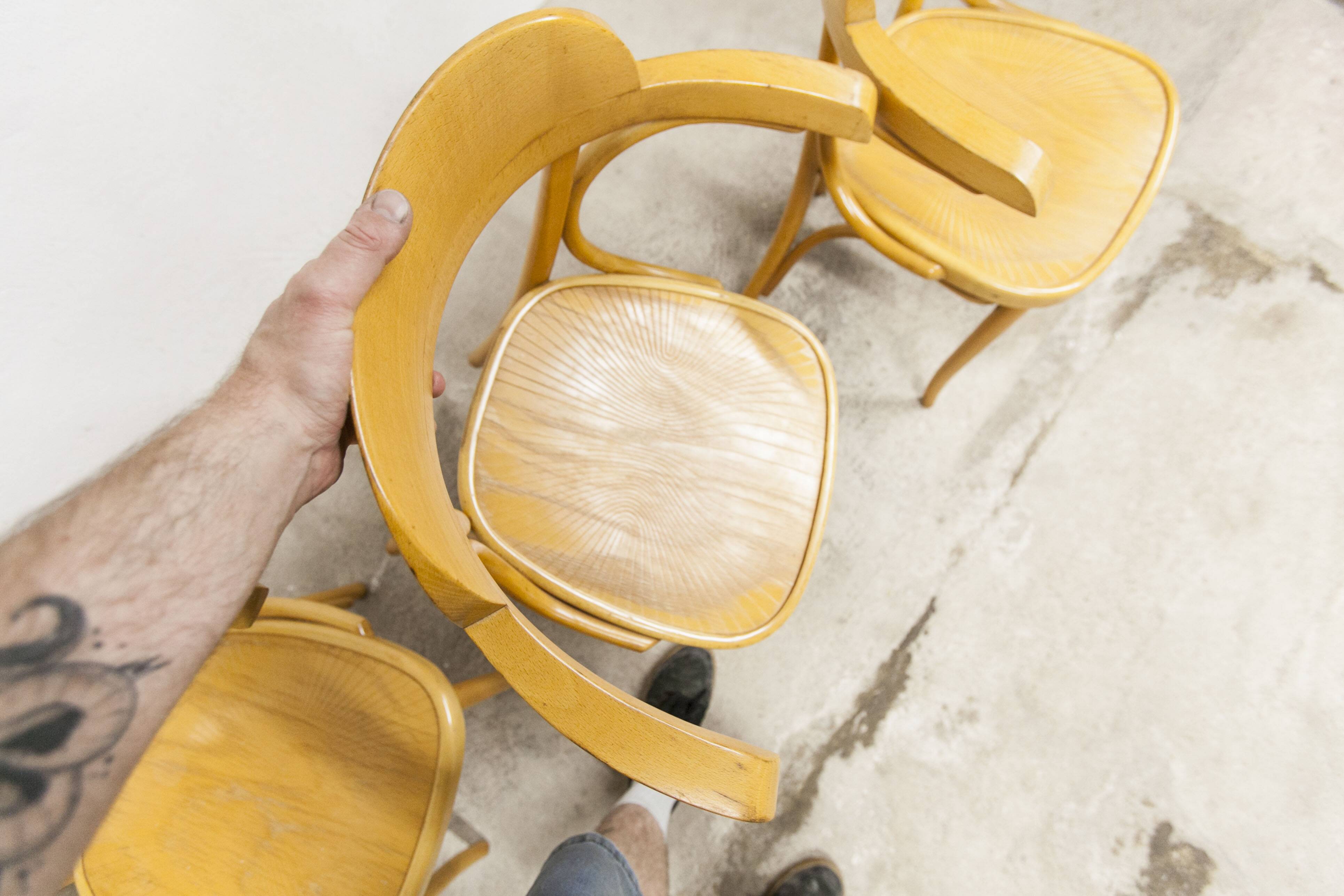 Set of 4 bistro armchairs with armrests from the 1960s.