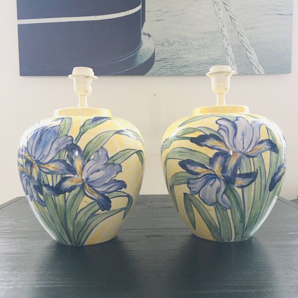 Paire de pieds de lampes italiennes décor iris