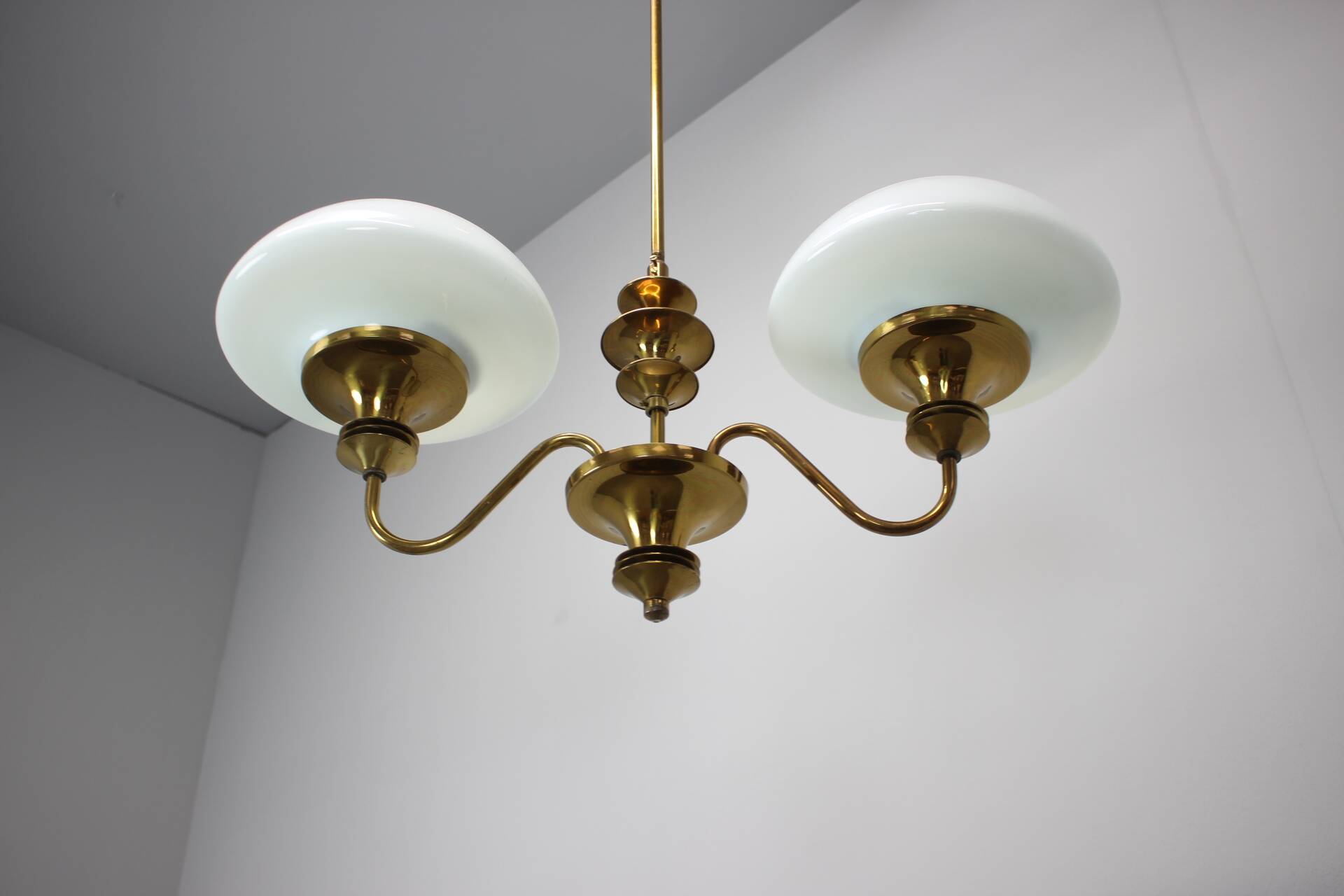 Mid-Century Brass Chandelier, Czechoslovakia, 1970s, Made in Jablonec Glass